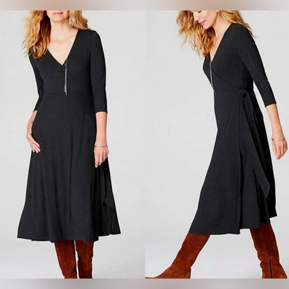 J. Jill Ribbed Wrap Midi Dress Size S